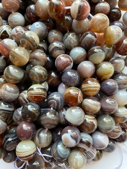 Natural Botswana Agate Gemstone Bead 4mm 6mm 8mm 10mm 12mm Round Bead, Gorgeous Gray Orange Brown Color Botswana Agate, 15.5" Strand