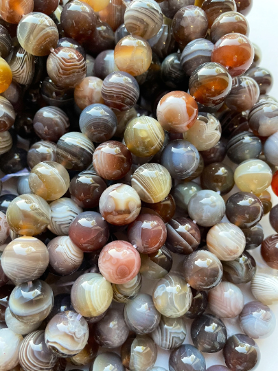 Natural Botswana Agate Gemstone Bead 4mm 6mm 8mm 10mm 12mm Round Bead, Gorgeous Gray Orange Brown Color Botswana Agate, 15.5" Strand