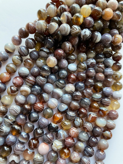 Natural Botswana Agate Gemstone Bead 4mm 6mm 8mm 10mm 12mm Round Bead, Gorgeous Gray Orange Brown Color Botswana Agate, 15.5" Strand