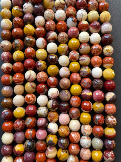 Natural Mookaite Gemstone Bead Faceted 4mm 6mm 8mm 10mm 12mm Round Beads, Natural Multicolor Red Yellow Beige Color Mookaite Jasper Bead 15.5" Strand