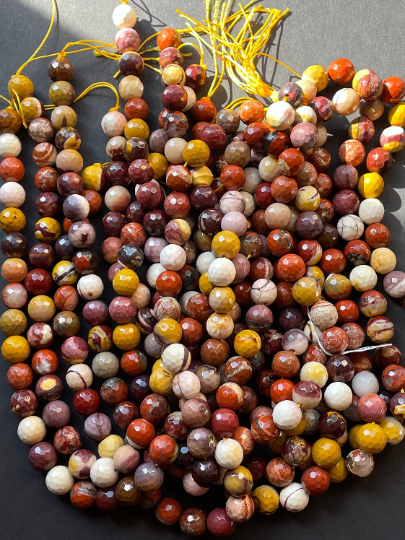 Natural Mookaite Gemstone Bead Faceted 4mm 6mm 8mm 10mm 12mm Round Beads, Natural Multicolor Red Yellow Beige Color Mookaite Jasper Bead 15.5" Strand