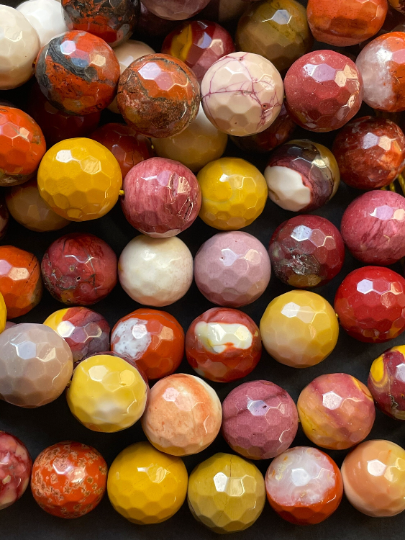 Natural Mookaite Gemstone Bead Faceted 4mm 6mm 8mm 10mm 12mm Round Beads, Natural Multicolor Red Yellow Beige Color Mookaite Jasper Bead 15.5" Strand