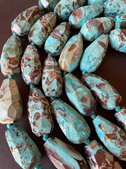 Natural Blue Ocean Jasper Gemstone Bead 32x15mm Faceted Teardrop Shape, Beautiful Blue Color Ocean Jasper 15.5"