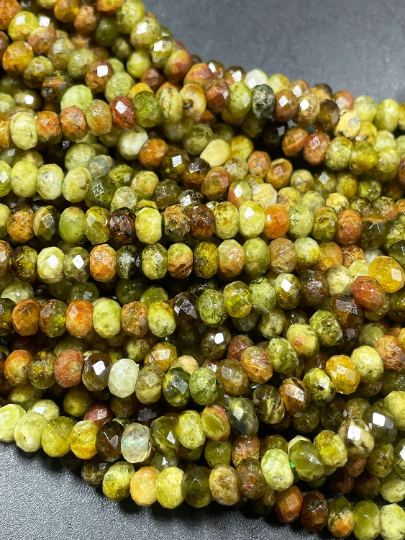 AAA Natural Green Garnet Gemstone Bead Faceted 3x5mm Rondelle Shape, Gorgeous Natural Green Brown Color Garnet Stone Bead, 15.5" Strand