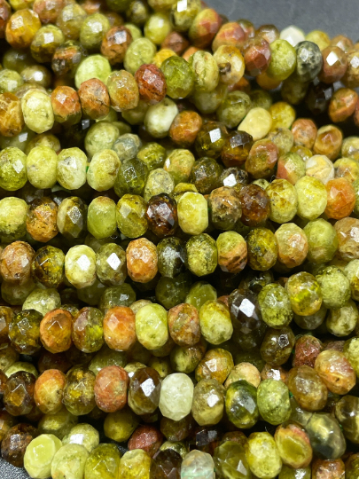 AAA Natural Green Garnet Gemstone Bead Faceted 3x5mm Rondelle Shape, Gorgeous Natural Green Brown Color Garnet Stone Bead, 15.5" Strand