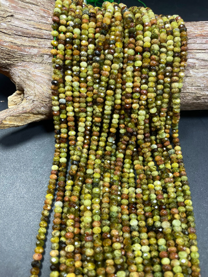 AAA Natural Green Garnet Gemstone Bead Faceted 3x5mm Rondelle Shape, Gorgeous Natural Green Brown Color Garnet Stone Bead, 15.5" Strand