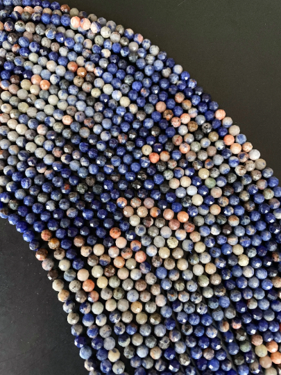 AAA Natural Orange Sunset Sodalite Gemstone Bead Faceted 4mm Round Beads, Gorgeous Natural Blue Orange Color Sodalite, 15.5" Strand