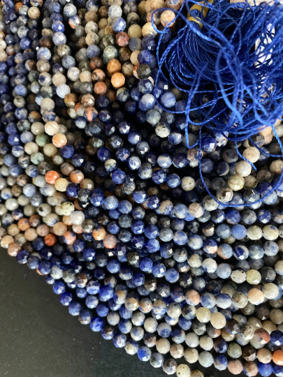 AAA Natural Orange Sunset Sodalite Gemstone Bead Faceted 4mm Round Beads, Gorgeous Natural Blue Orange Color Sodalite, 15.5" Strand