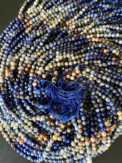 AAA Natural Orange Sunset Sodalite Gemstone Bead Faceted 4mm Round Beads, Gorgeous Natural Blue Orange Color Sodalite, 15.5" Strand