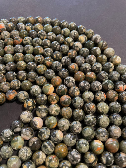 Natural Rhyolite Gemstone Bead 6mm 8mm 10mm 12mm Round Beads, Gorgeous Green Brown Color Bead, 15.5" Strand