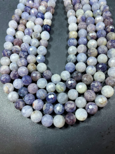 AAA Natural Iolite Gemstone Bead Faceted 6mm 8mm 10mm Round Beads, Gorgeous Natural Blue Gray Purple Color Iolite Stone Beads, Excellent Quality