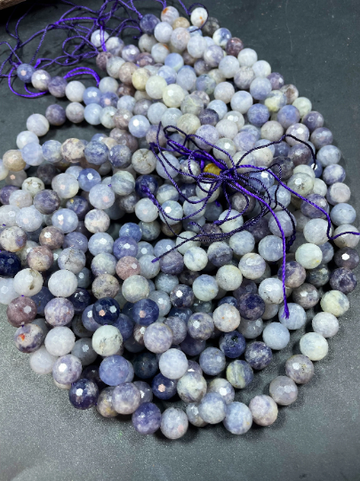 AAA Natural Iolite Gemstone Bead Faceted 6mm 8mm 10mm Round Beads, Gorgeous Natural Blue Gray Purple Color Iolite Stone Beads, Excellent Quality