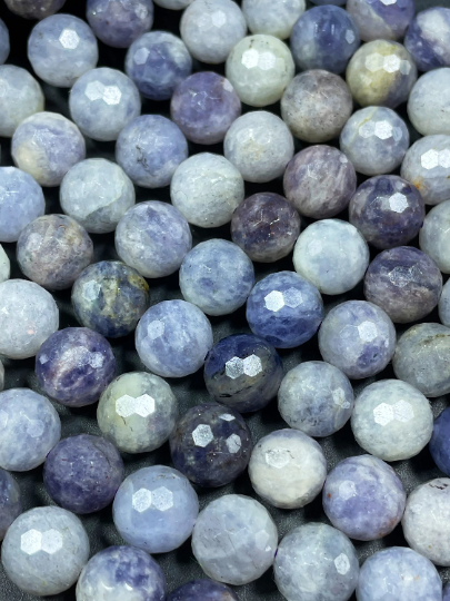 AAA Natural Iolite Gemstone Bead Faceted 6mm 8mm 10mm Round Beads, Gorgeous Natural Blue Gray Purple Color Iolite Stone Beads, Excellent Quality