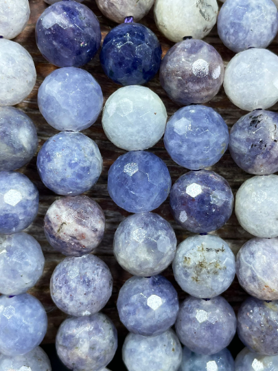 AAA Natural Iolite Gemstone Bead Faceted 6mm 8mm 10mm Round Beads, Gorgeous Natural Blue Gray Purple Color Iolite Stone Beads, Excellent Quality