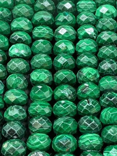 AAA Natural Malachite Gemstone Bead Faceted 8x5mm Rondelle Shape Bead, Gorgeous Natural Green Color Malachite, Excellent Quality Beads Full Strand 15.5"