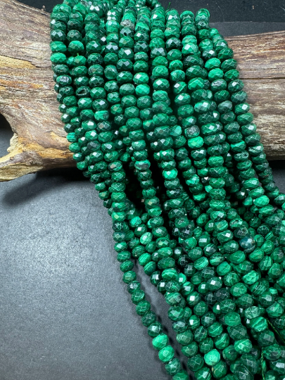 AAA Natural Malachite Gemstone Bead Faceted 8x5mm Rondelle Shape Bead, Gorgeous Natural Green Color Malachite, Excellent Quality Beads Full Strand 15.5"