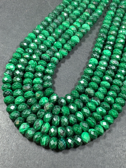 AAA Natural Malachite Gemstone Bead Faceted 8x5mm Rondelle Shape Bead, Gorgeous Natural Green Color Malachite, Excellent Quality Beads Full Strand 15.5"