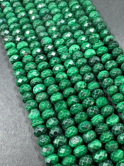 AAA Natural Malachite Gemstone Bead Faceted 8x5mm Rondelle Shape Bead, Gorgeous Natural Green Color Malachite, Excellent Quality Beads Full Strand 15.5"