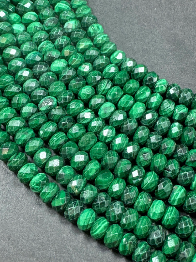 AAA Natural Malachite Gemstone Bead Faceted 8x5mm Rondelle Shape Bead, Gorgeous Natural Green Color Malachite, Excellent Quality Beads Full Strand 15.5"