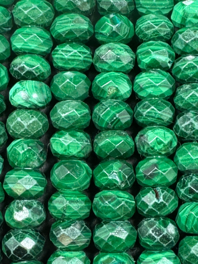 AAA Natural Malachite Gemstone Bead Faceted 8x5mm Rondelle Shape Bead, Gorgeous Natural Green Color Malachite, Excellent Quality Beads Full Strand 15.5"