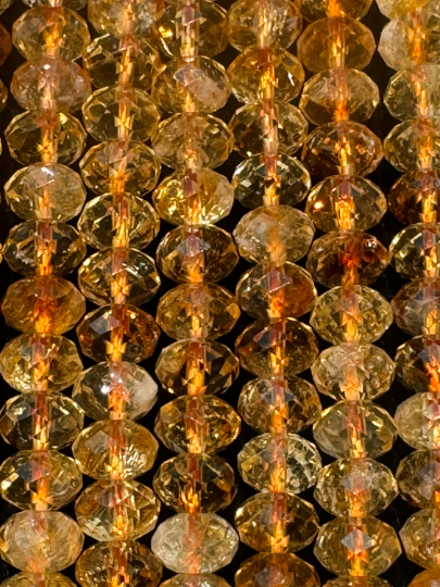 AAA Natural Citrine Gemstone Bead Faceted Micro Cut 8x5mm Rondelle Beads, Excellent Quality Citrine Beads Full Strand 15.5"