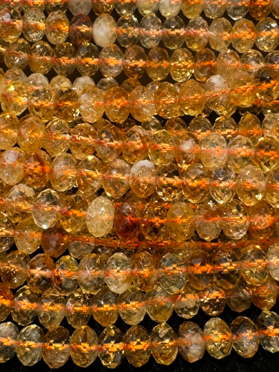 AAA Natural Citrine Gemstone Bead Faceted Micro Cut 8x5mm Rondelle Beads, Excellent Quality Citrine Beads Full Strand 15.5"