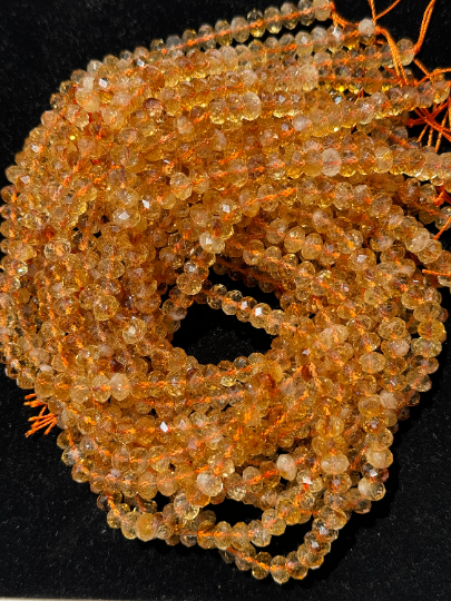 AAA Natural Citrine Gemstone Bead Faceted Micro Cut 8x5mm Rondelle Beads, Excellent Quality Citrine Beads Full Strand 15.5"