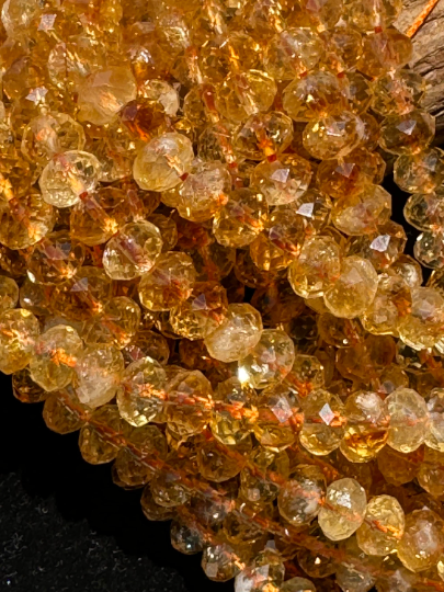 AAA Natural Citrine Gemstone Bead Faceted Micro Cut 8x5mm Rondelle Beads, Excellent Quality Citrine Beads Full Strand 15.5"