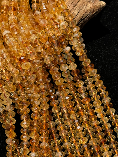 AAA Natural Citrine Gemstone Bead Faceted Micro Cut 8x5mm Rondelle Beads, Excellent Quality Citrine Beads Full Strand 15.5"