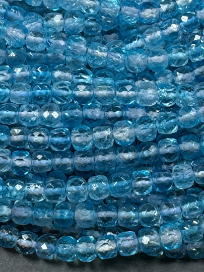 AAA Blue Topaz Gemstone Bead Faceted 4mm Cube Shape Bead, Gorgeous Natural Sea Blue Color Topaz Gemstone Bead, Full Strand 15.5"