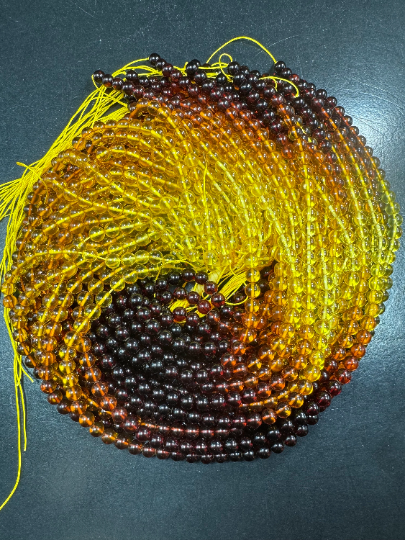 AAA Natural Baltic Gold Amber Gemstone Beads 4mm 6mm Round Bead, Gorgeous Natural Ombre Gradient Color Baltic Gold Beads, Excellent Quality 15.5" Strand