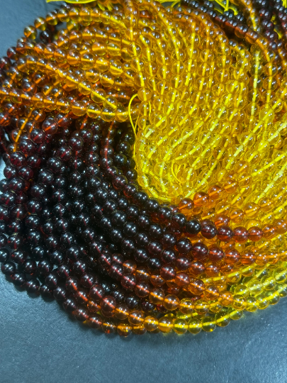 AAA Natural Baltic Gold Amber Gemstone Beads 4mm 6mm Round Bead, Gorgeous Natural Ombre Gradient Color Baltic Gold Beads, Excellent Quality 15.5" Strand