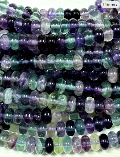 Natural fluorite gemstone beads. Rondelle shape . Gorgeous natural color. Not treated. Excellent quality. Full strand 15.5”