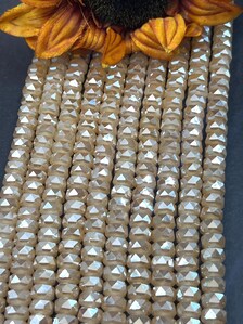 Beige/Gold faceted crystal. Chinese crystal glass bead faceted 6x10mm round bead. GREAT QUALITY!