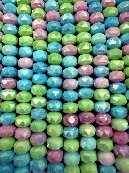 Beautiful Chinese Crystal Faceted Rondelle shape, Multicolor pink,blue,light green colors. Great Quality, Full Strand 15.5’.