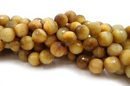 NATURAL Gemstone Gold color Tiger Eye, Faceted Round 4mm,6mm,8mm,10mm,12mm Full Strand 16" Great for JEWELRY making! Not treated in anyway!