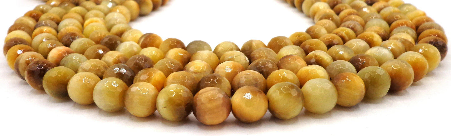 NATURAL Gemstone Gold color Tiger Eye, Faceted Round 4mm,6mm,8mm,10mm,12mm Full Strand 16" Great for JEWELRY making! Not treated in anyway!