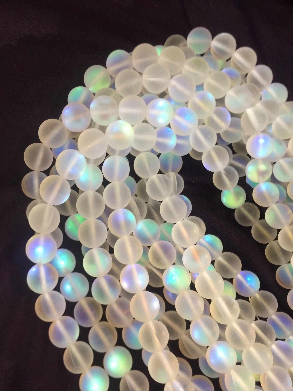 Frosted Aura Quartz beads, Natural gemstone beads, 12mm White Matte synthetic glass moonstone beads, Full strand 16” high quality