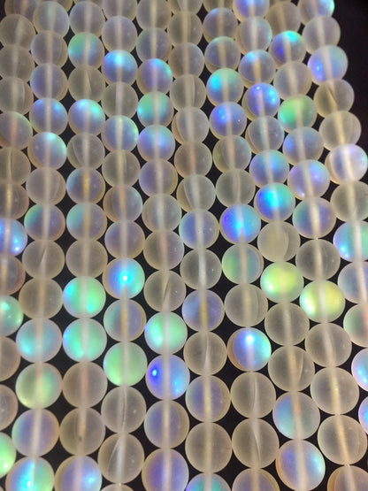 Frosted Aura Quartz beads, Natural gemstone beads, 12mm White Matte synthetic glass moonstone beads, Full strand 16” high quality