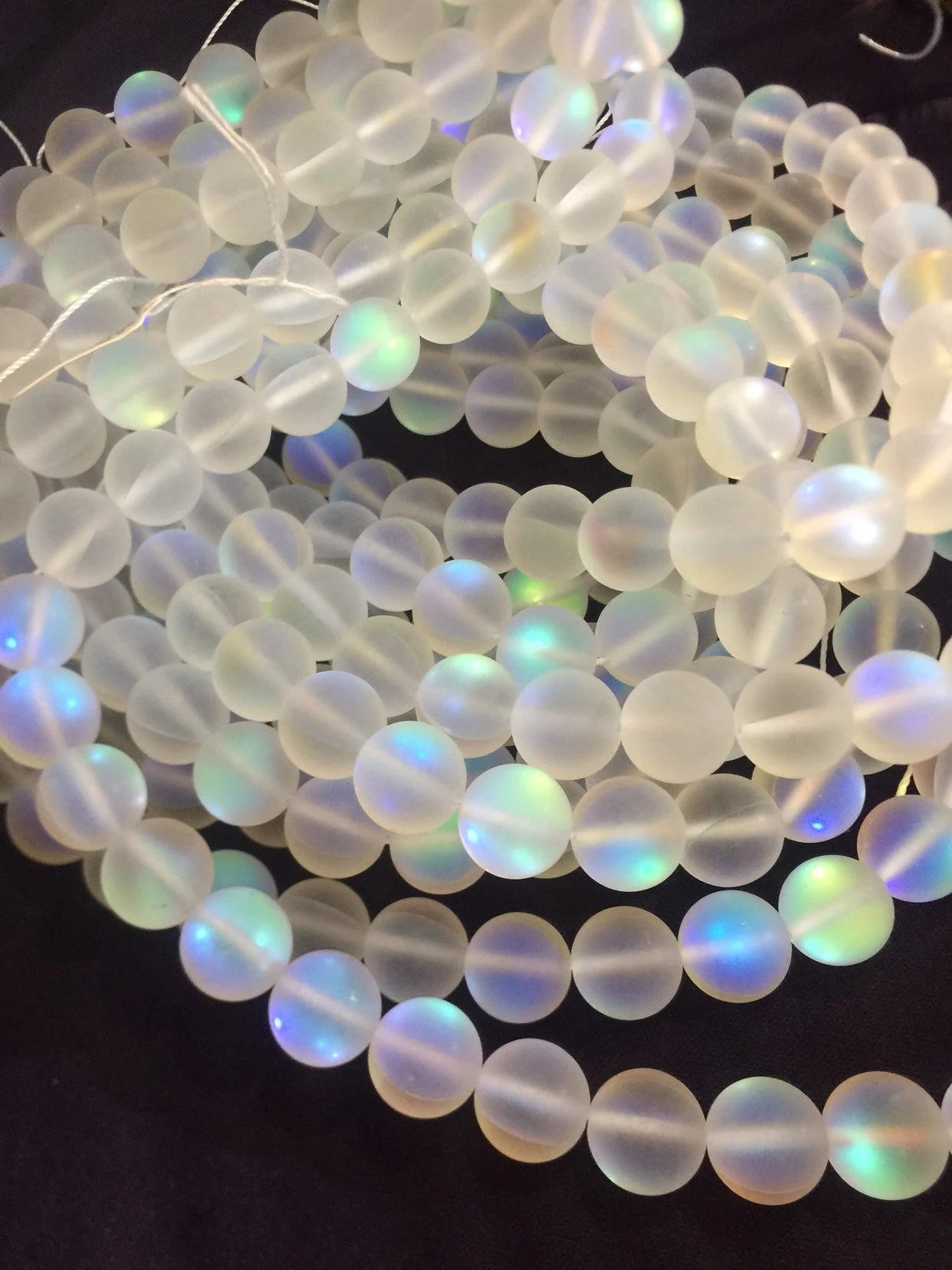 Frosted Aura Quartz beads, Natural gemstone beads, 12mm White Matte synthetic glass moonstone beads, Full strand 16” high quality