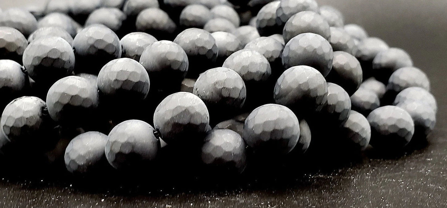 Matte Faceted Black Onyx Beads: Natural Gemstone Round Beads 4-12mm