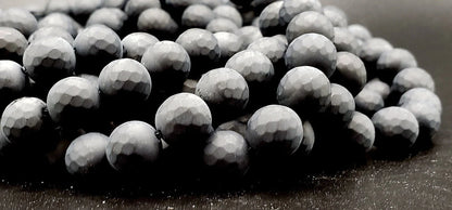 Matte Faceted Black Onyx Beads: Natural Gemstone Round Beads 4-12mm