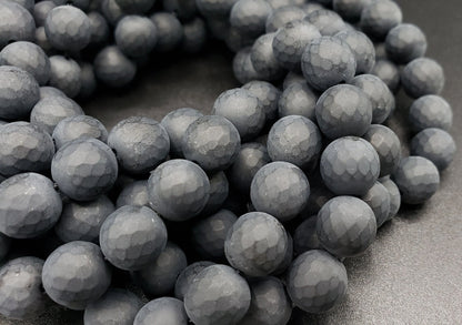 Matte Faceted Black Onyx Beads: Natural Gemstone Round Beads 4-12mm