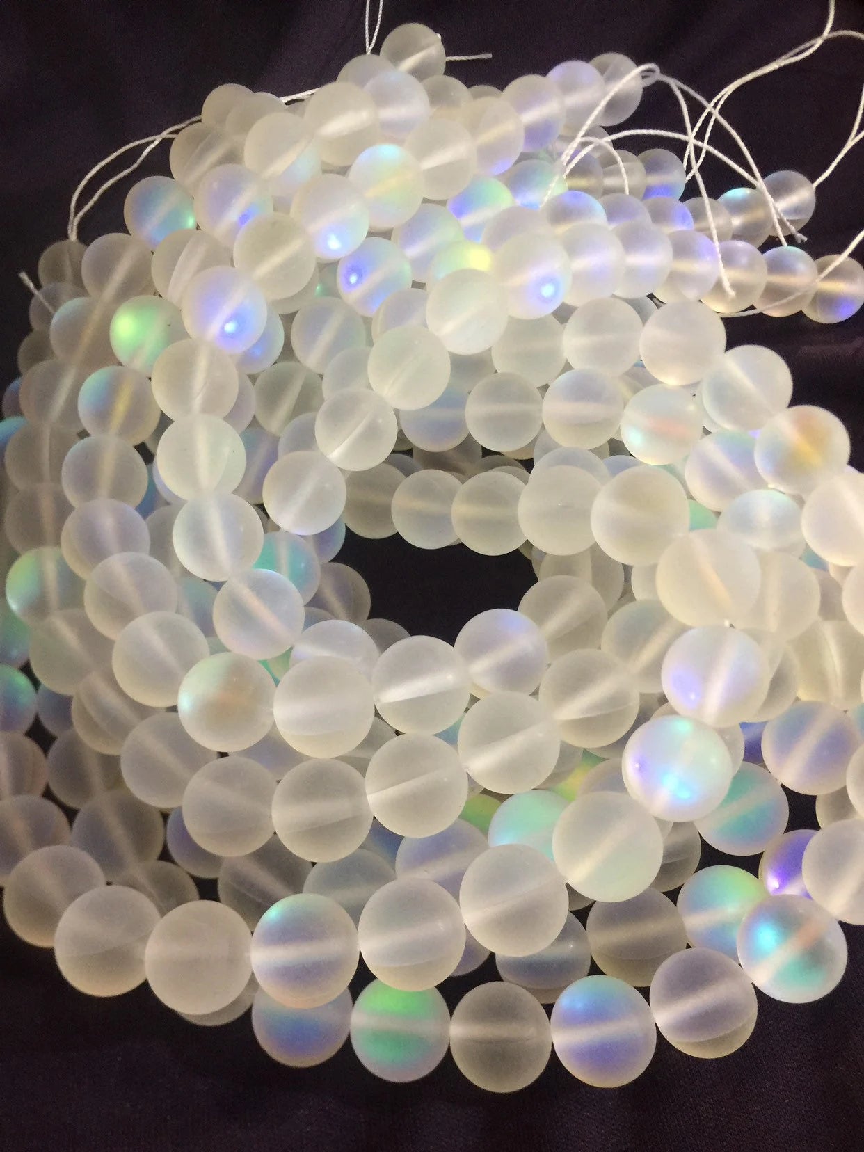 Frosted Aura Quartz beads, Natural gemstone beads, 12mm White Matte synthetic glass moonstone beads, Full strand 16” high quality