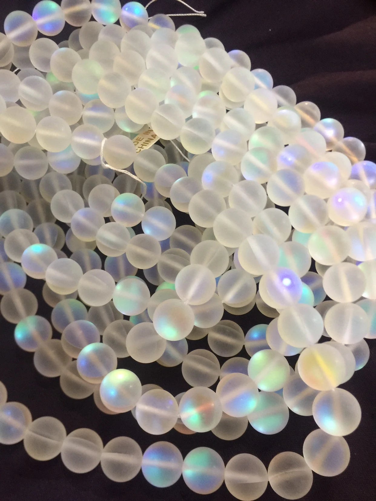 Frosted Aura Quartz beads, Natural gemstone beads, 12mm White Matte synthetic glass moonstone beads, Full strand 16” high quality