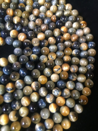Natural HONEY BLUE tiger eye beads . Golden blue color multi color tiger eye beads 4mm 6mm 8mm 10mm 12mm round bead . Bead strand 15.5