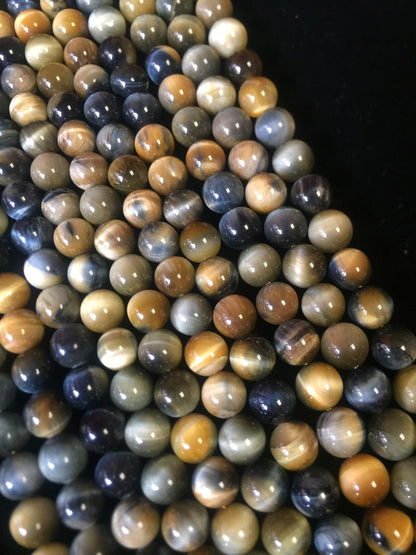 Natural HONEY BLUE tiger eye beads . Golden blue color multi color tiger eye beads 4mm 6mm 8mm 10mm 12mm round bead . Bead strand 15.5