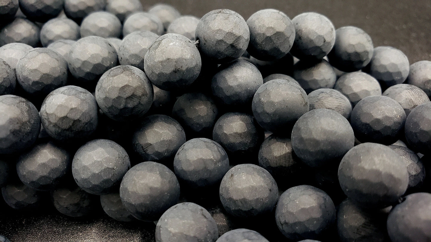 Matte Faceted Black Onyx Beads: Natural Gemstone Round Beads 4-12mm