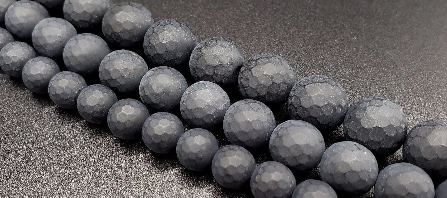 Matte Faceted Black Onyx Beads: Natural Gemstone Round Beads 4-12mm