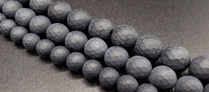 Matte Faceted Black Onyx Beads: Natural Gemstone Round Beads 4-12mm